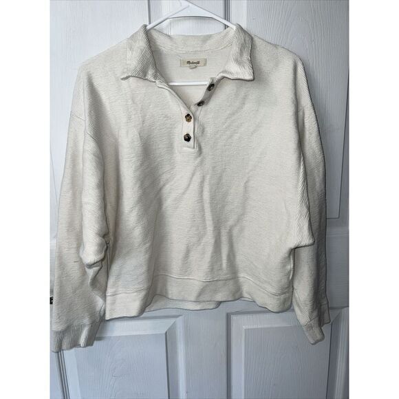 Madewell‎ Ivory Cream Relax Fit Sweater With Collar Size Medium Pull Over. - Picture 1 of 7